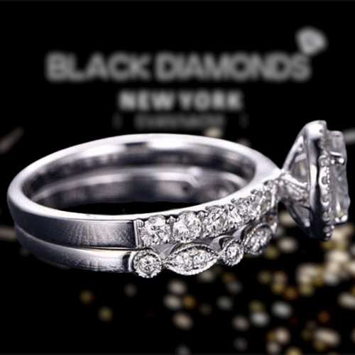 Round Cut Created Sapphire Wedding Set-Black Diamonds New York