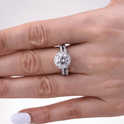 Round Cut Created Sapphire Wedding Set-Black Diamonds New York
