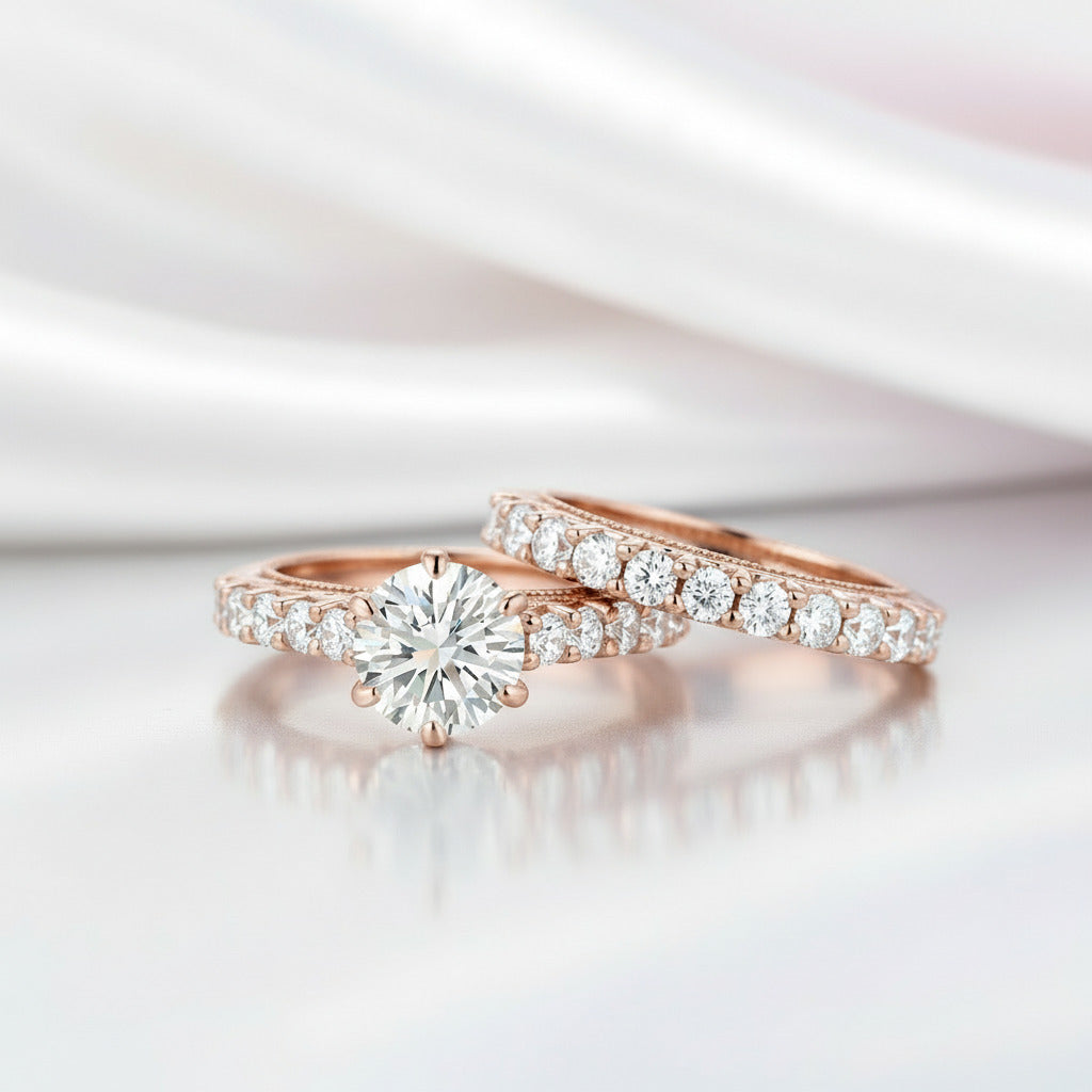 2.5 ct Round Cut Diamond Rose Gold Engagement Ring Set-Black Diamonds New York