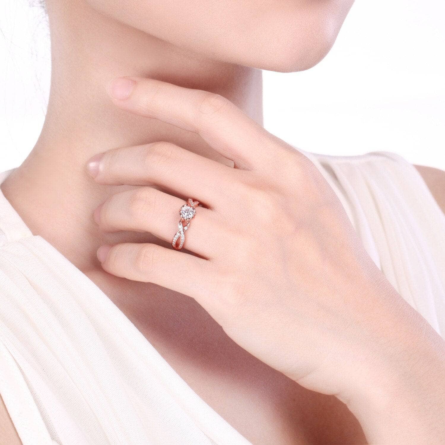 Round Cut EVN™ Diamond Flower Cross Twist Engagement Ring-Black Diamonds New York
