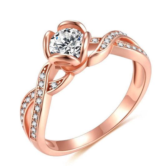 Round Cut Created Diamond Flower Cross Twist Engagement Ring-Black Diamonds New York