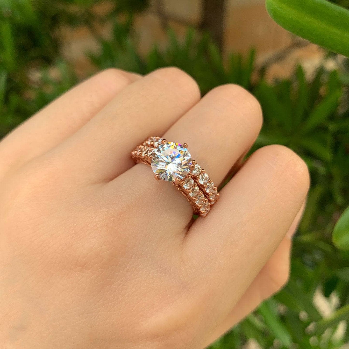 Round Cut EVN™ Diamond Rose Gold Engagement Ring Set - Black Diamonds New York