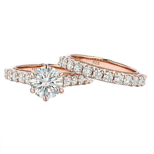 Round Cut Created Diamond Rose Gold Engagement Ring Set-Black Diamonds New York