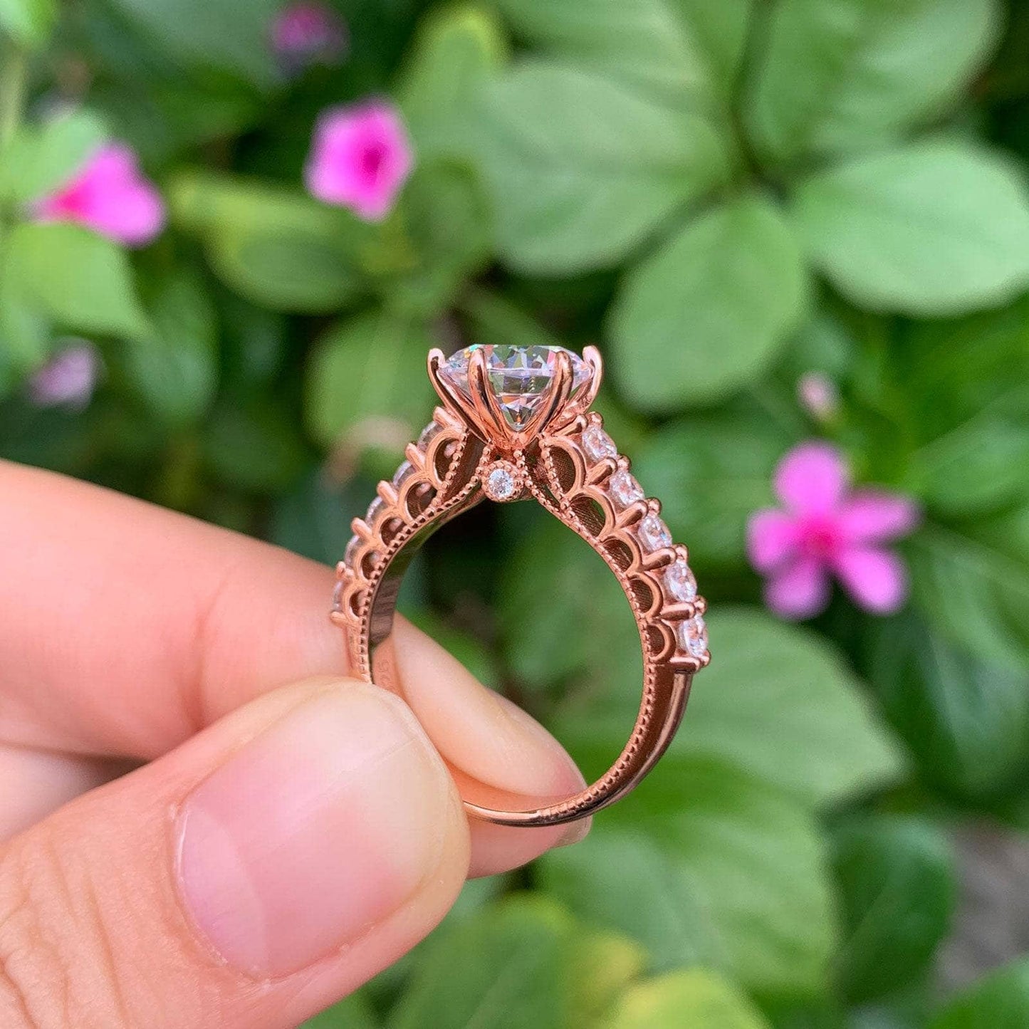 Round Cut EVN™ Diamond Rose Gold Engagement Ring Set - Black Diamonds New York