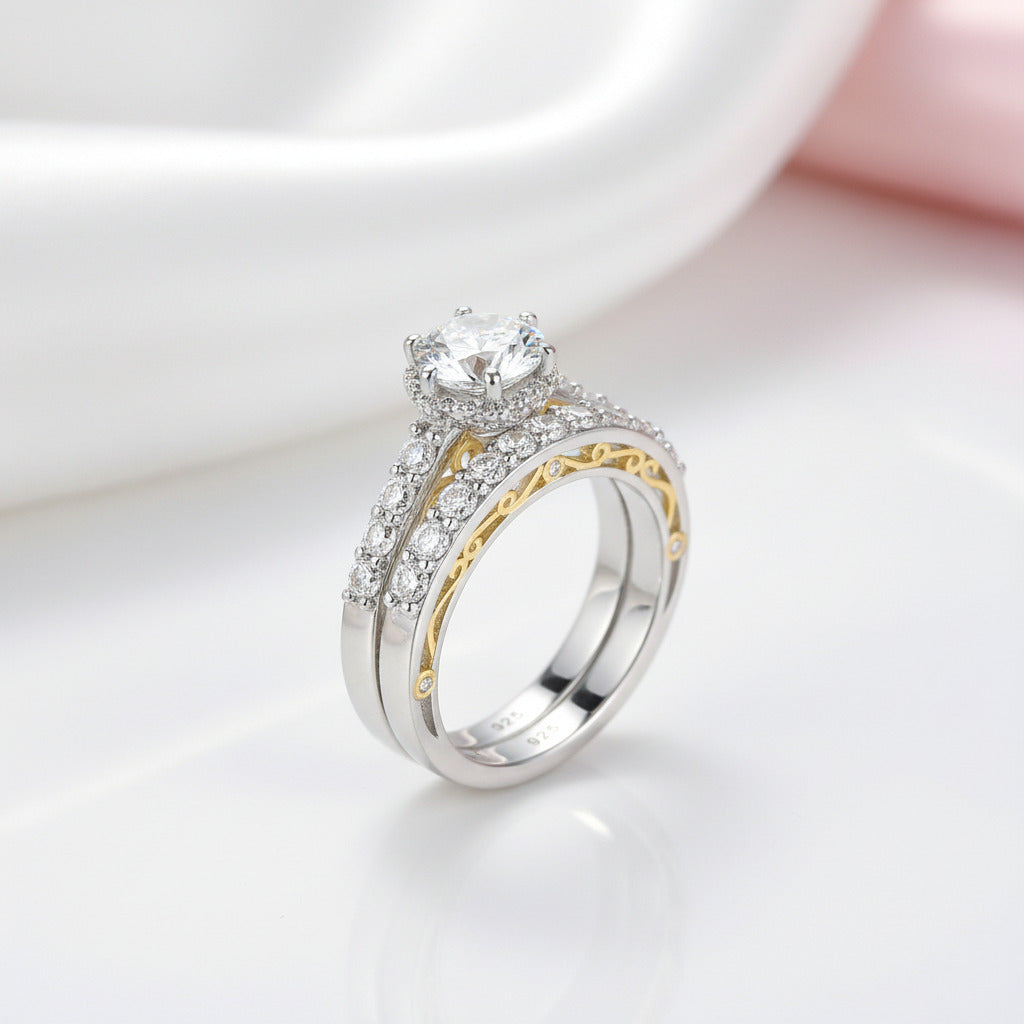 Round Cut Diamond Option Yellow Gold Accent Engagement Ring-Black Diamonds New York
