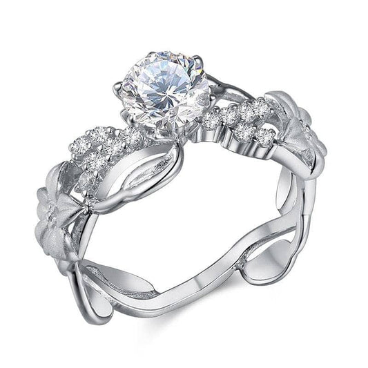 Round Cut Created Diamond Flower Decorative Wedding Engagement Ring-Black Diamonds New York