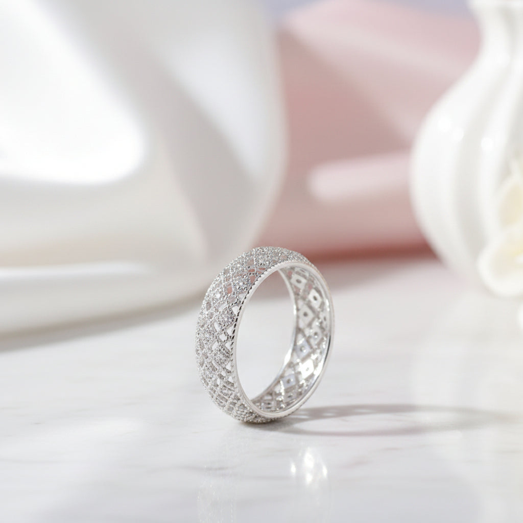 Round Cut Diamond Option Hallow Lattice Wedding Band-Black Diamonds New York