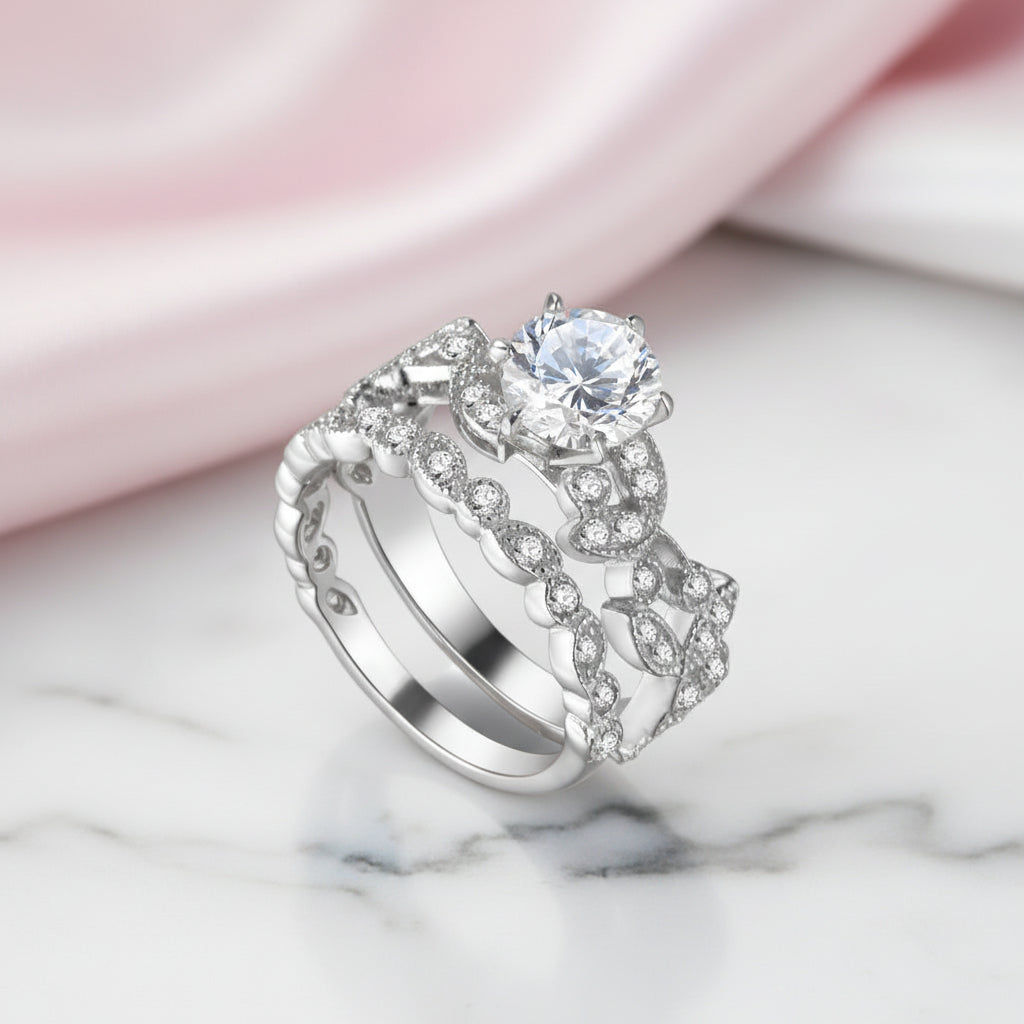 Round Cut Diamond Option Vintage Ring Set-Black Diamonds New York