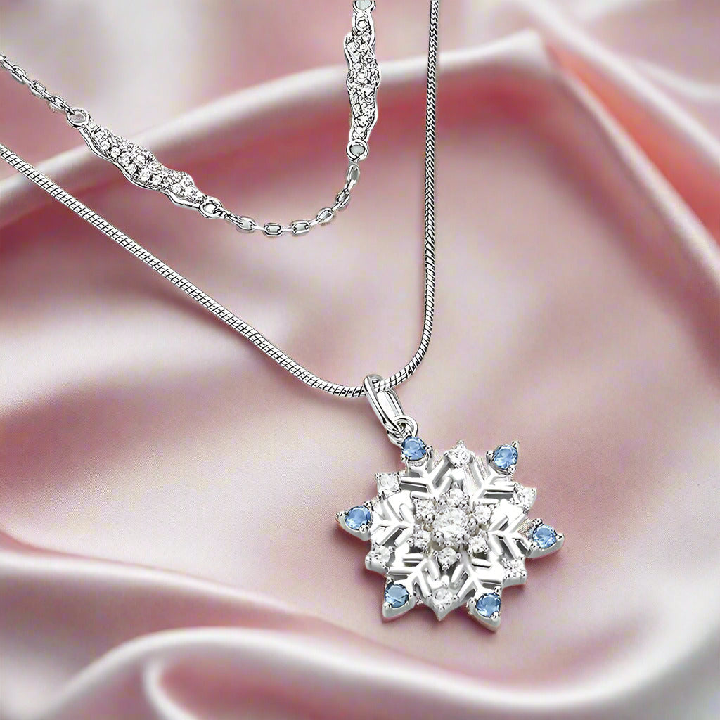 Round Cut Diamond Snowflake Double Chain Necklace-Black Diamonds New York