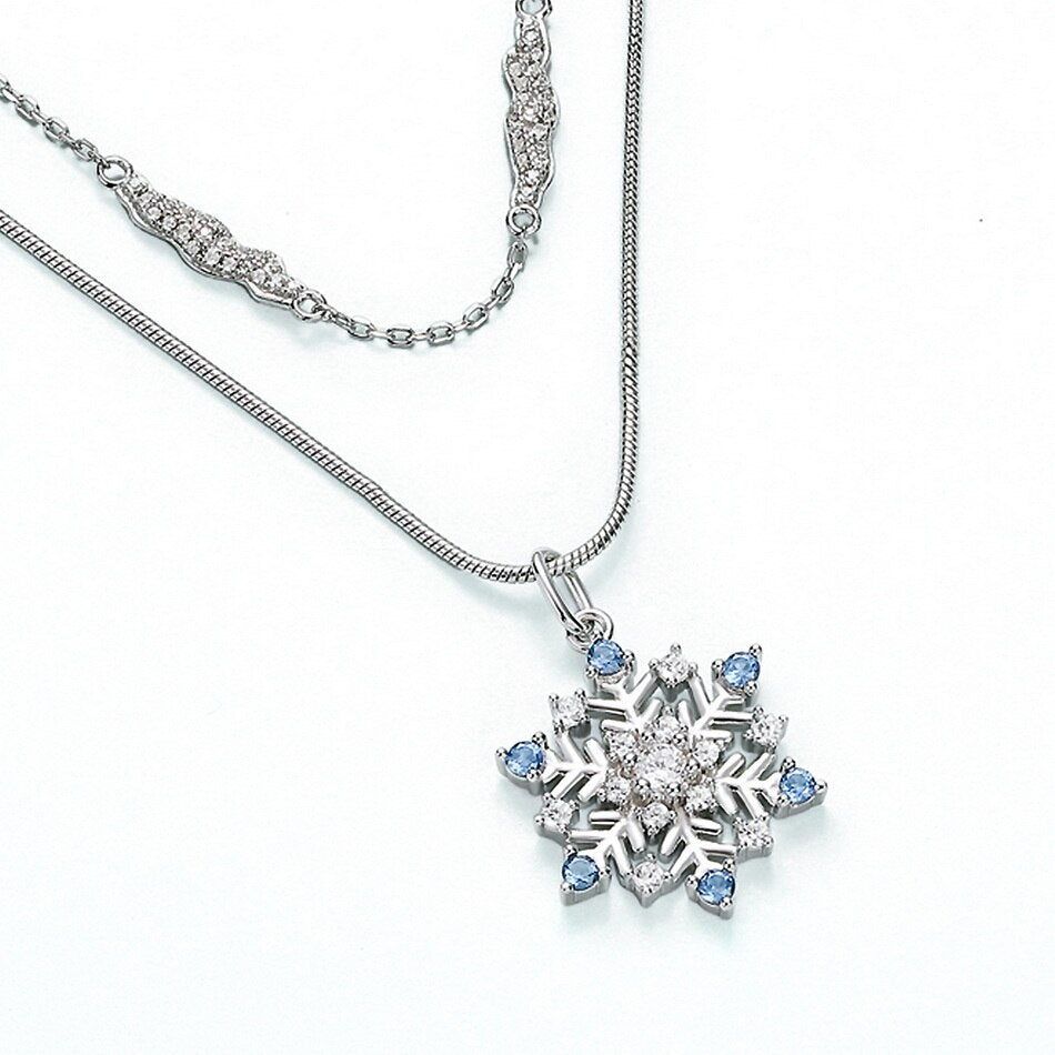 Round Cut EVN Stone Snowflake Double Chain Necklace-Black Diamonds New York