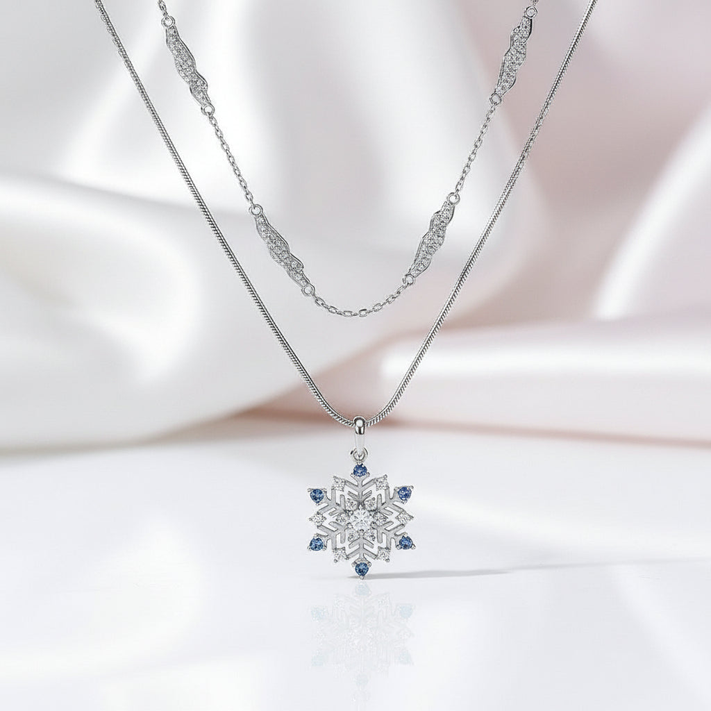 Round Cut Diamond Option Snowflake Double Chain Necklace-Black Diamonds New York