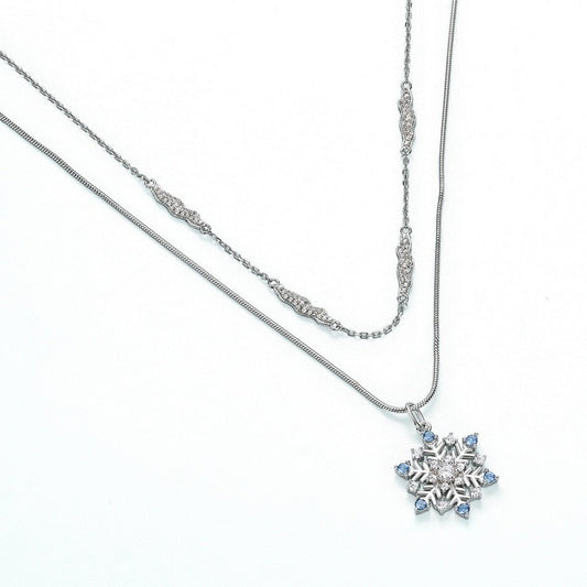Round Cut EVN Stone Snowflake Double Chain Necklace-Black Diamonds New York