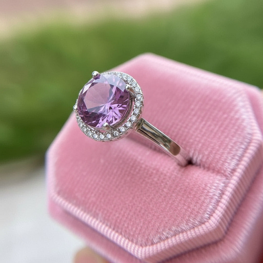 Round Cut Lab Alexandrite Halo Engagement Ring-Black Diamonds New York