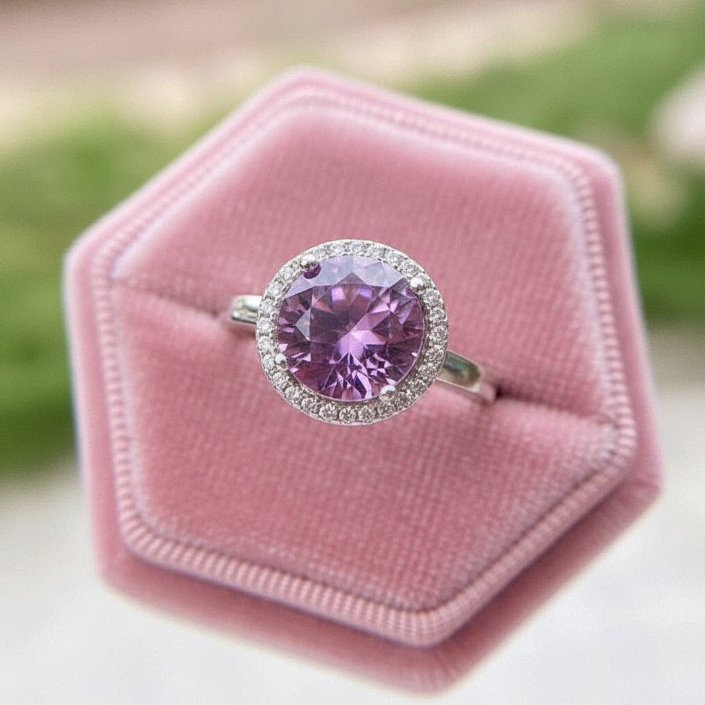 Round Cut Lab Alexandrite Halo Engagement Ring-Black Diamonds New York