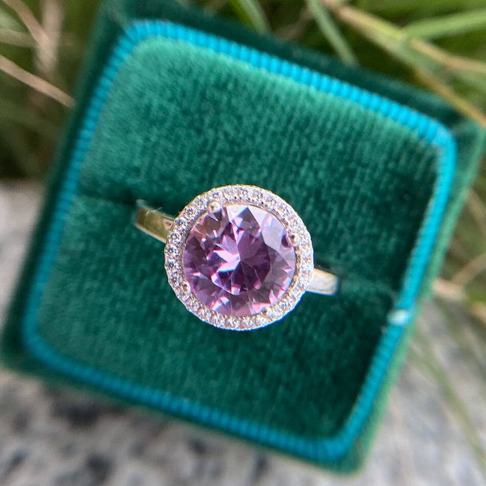 Round Cut Lab Alexandrite Halo Engagement Ring from Black Diamonds New York