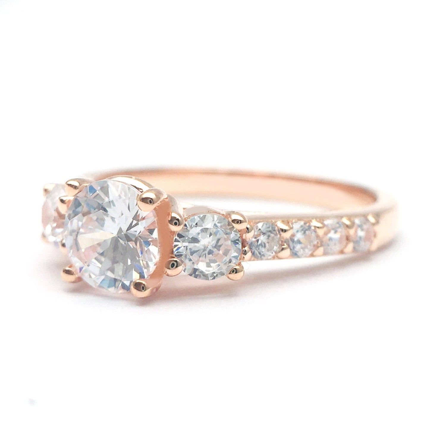 Round Cut Diamond 4 Prong Rose Gold Engagement Ring-Black Diamonds New York