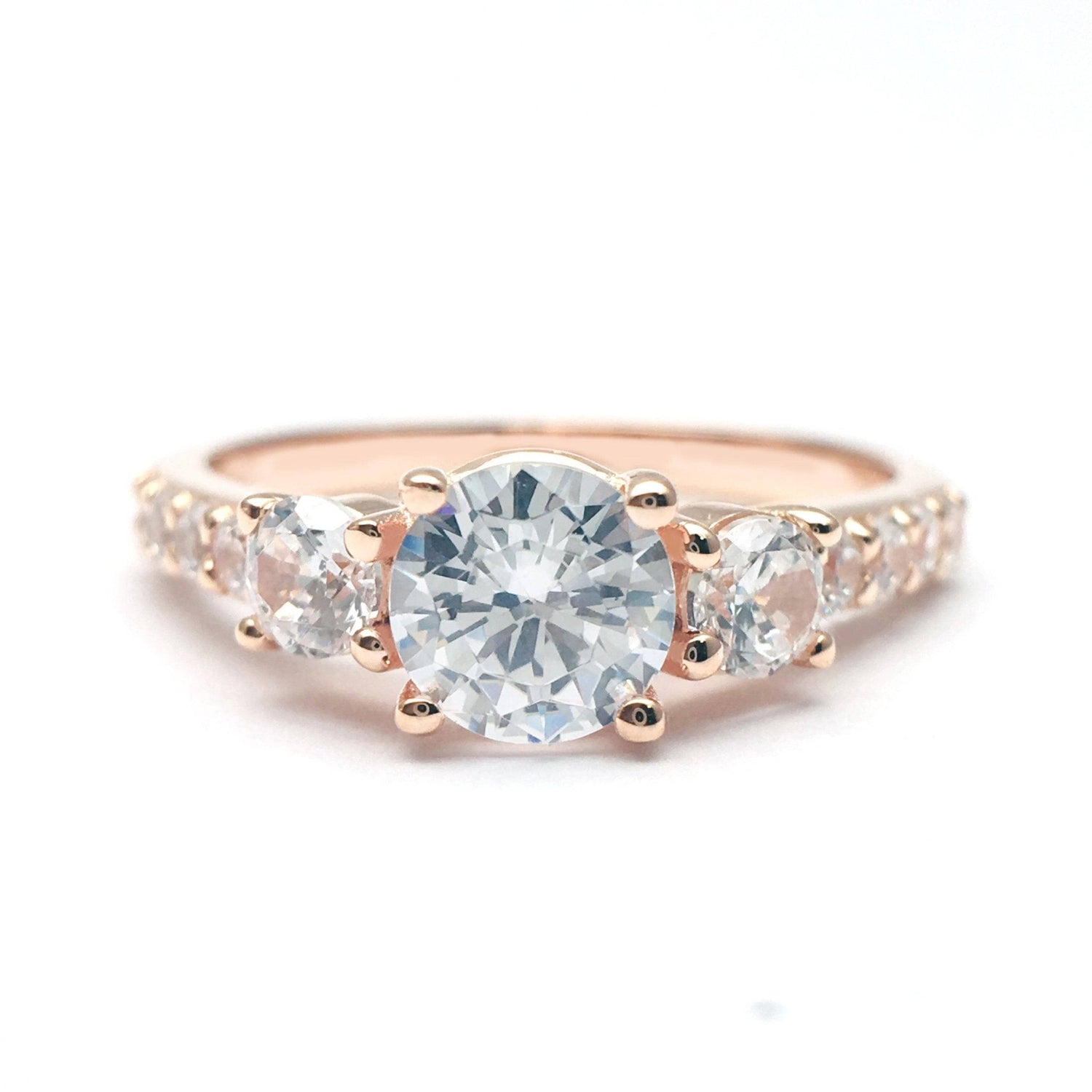 Round Cut Moissanite 4 Prong Rose Gold Engagement Ring - Black Diamonds New York