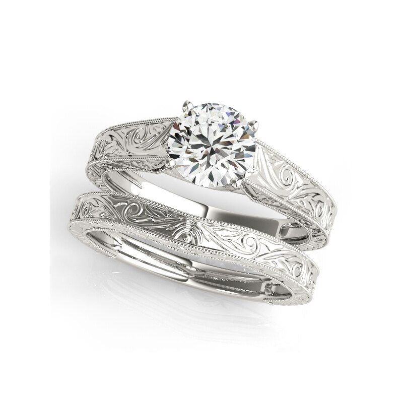 Round Cut Moissanite Art Deco Engagement Ring Set-Black Diamonds New York