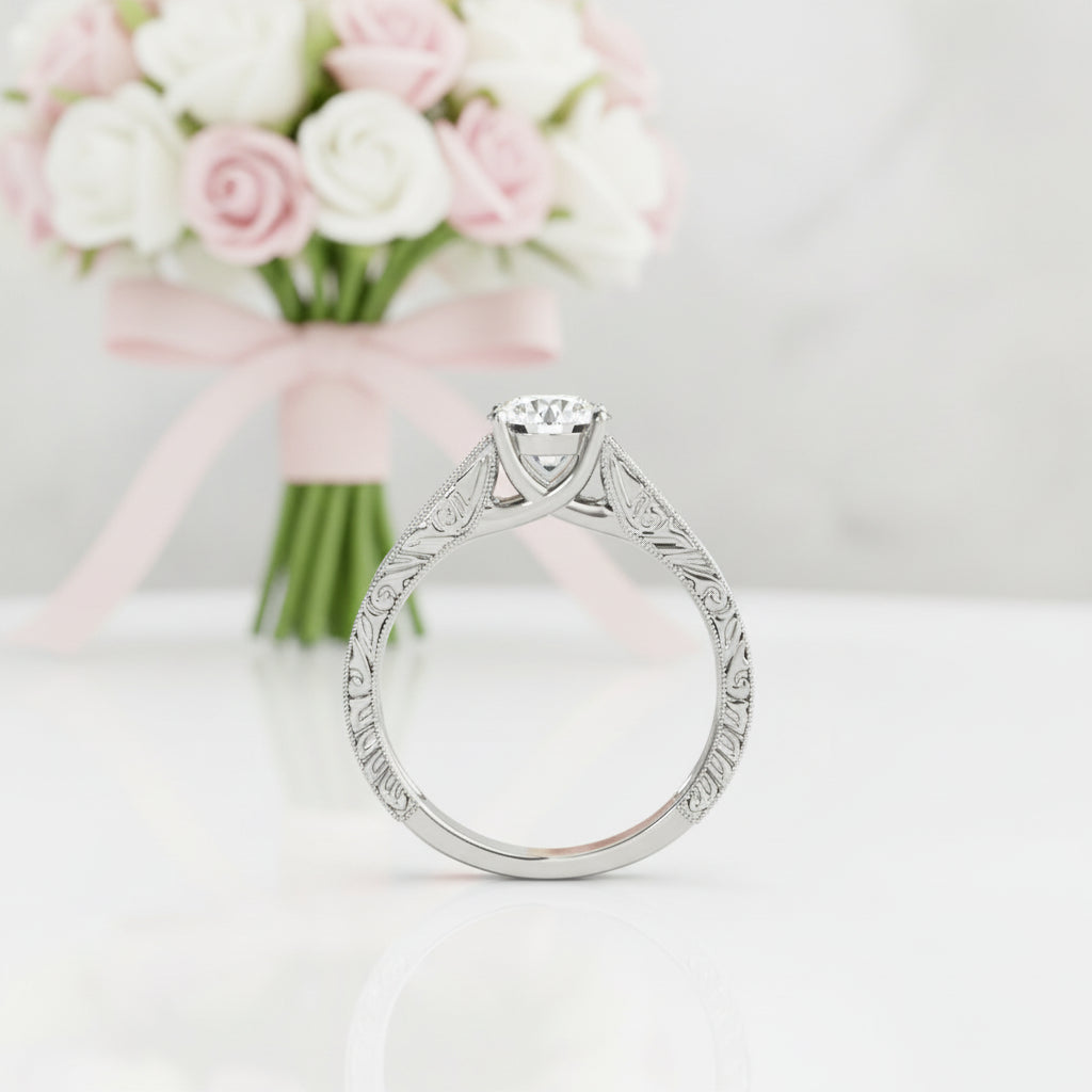 Round Cut Diamond Option Art Deco Engagement Ring Set-Black Diamonds New York