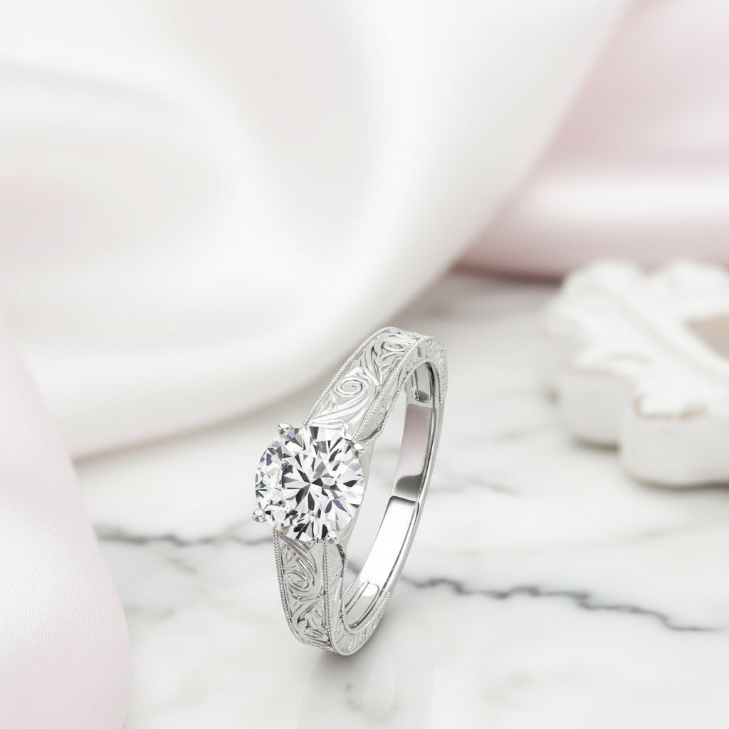 Round Cut Diamond Option Art Deco Engagement Ring Set-Black Diamonds New York