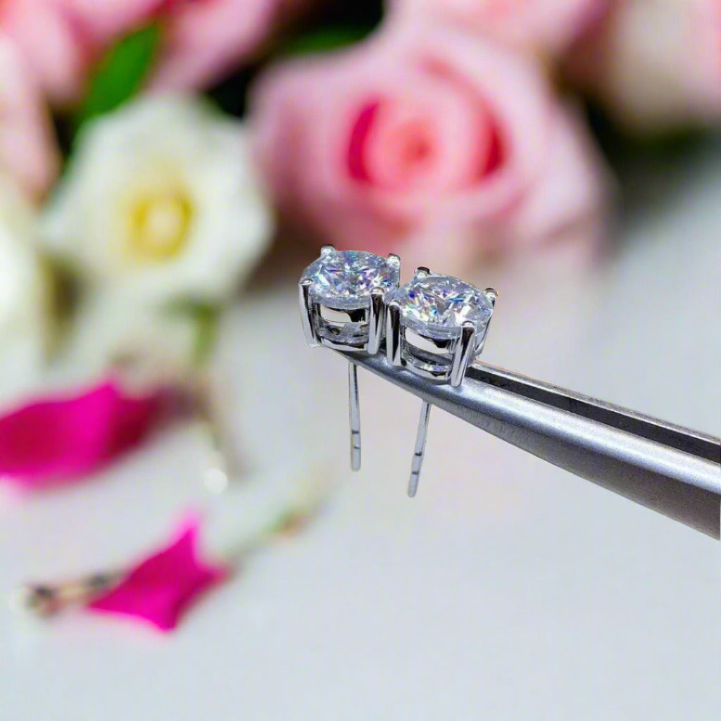 Round-cut Diamond 4 Claws Stud Earrings-Black Diamonds New York