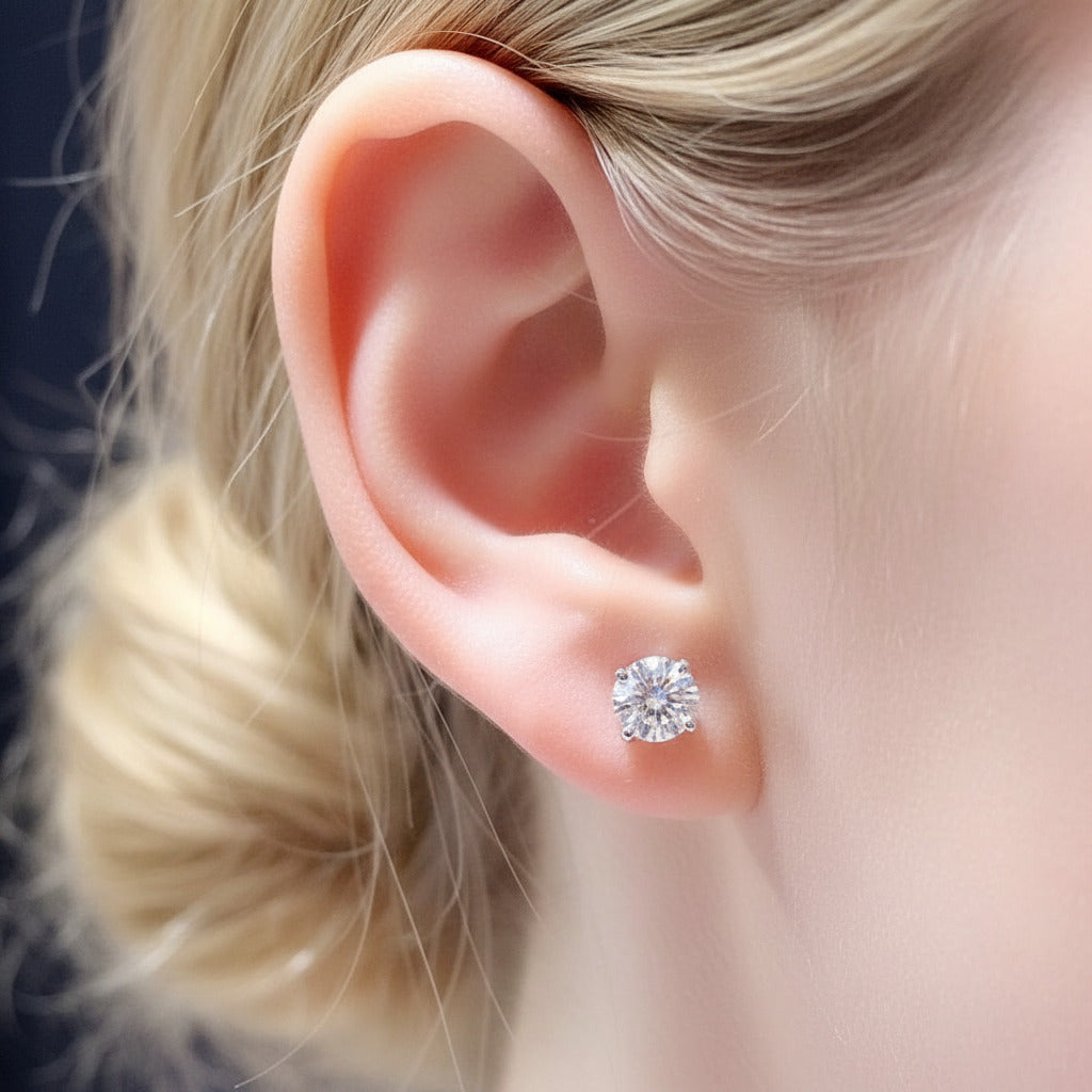 Round-cut Diamond Option 4 Claws Stud Earrings-Black Diamonds New York