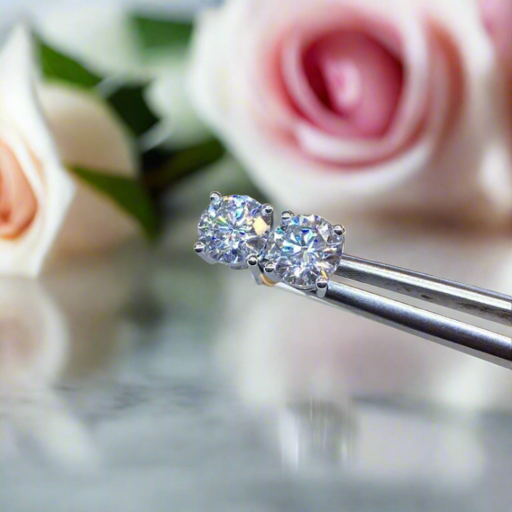 Round-cut Diamond 4 Claws Stud Earrings-Black Diamonds New York