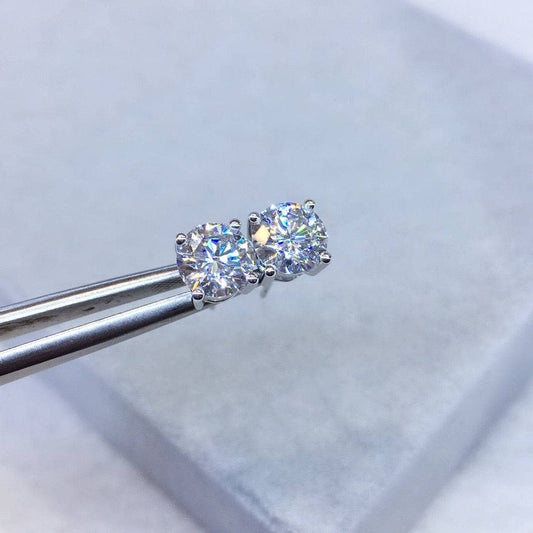 Round-cut Moissanite Diamond 4 Claws Stud Earrings-Black Diamonds New York