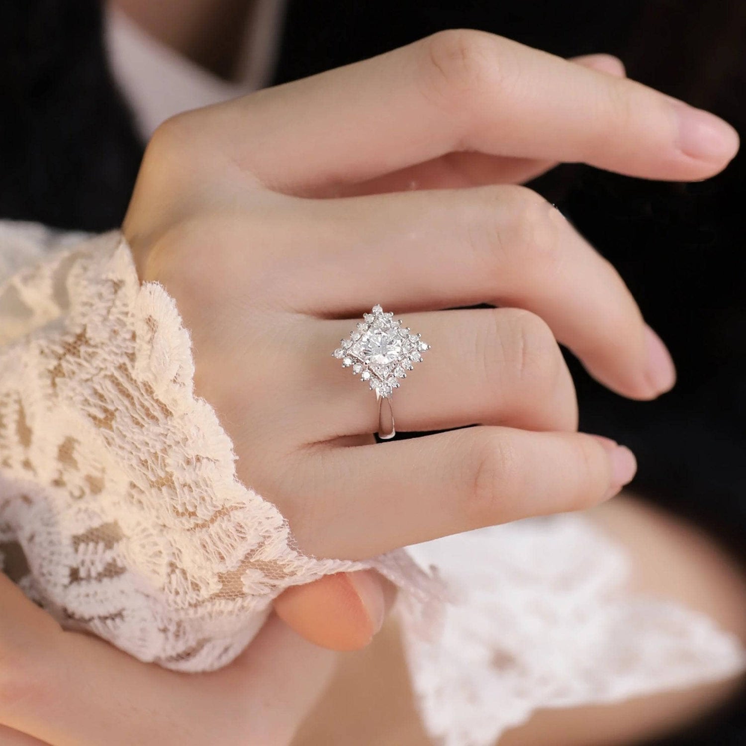 Round Cut Moissanite Diamond Shaped Engagement Ring - Black Diamonds New York