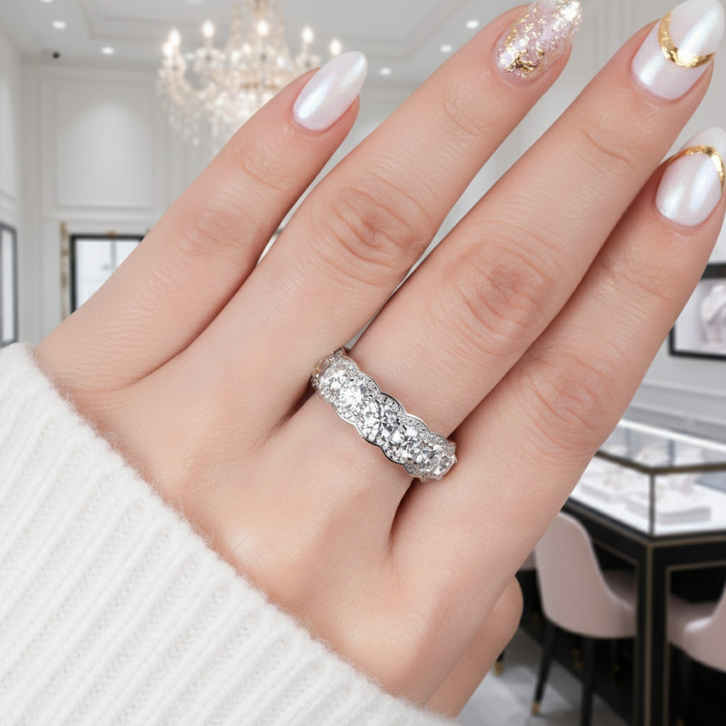 Round Cut Diamond Eternity Halo Ring Band-Black Diamonds New York