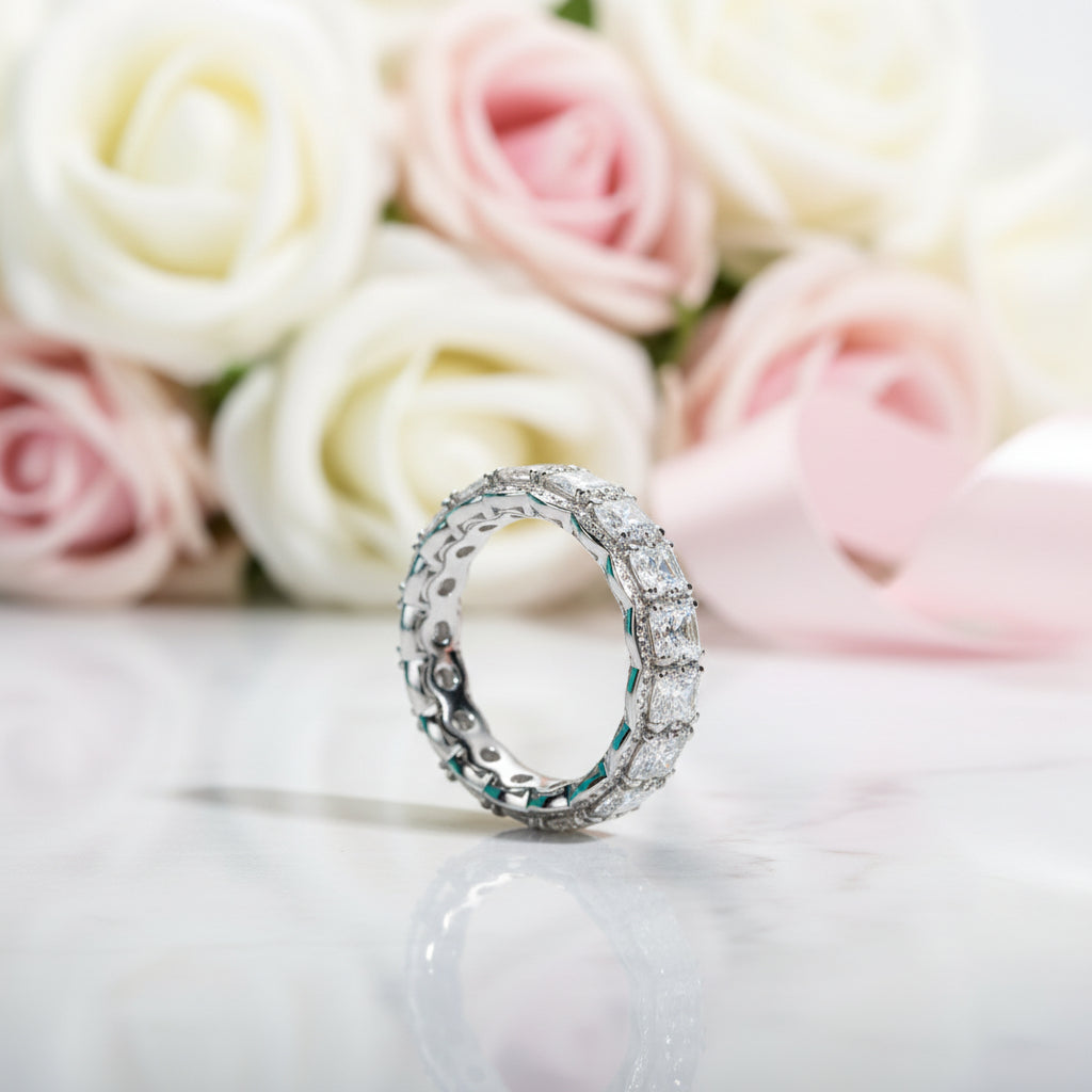 Round Cut Diamond Eternity Halo Ring Band-Black Diamonds New York