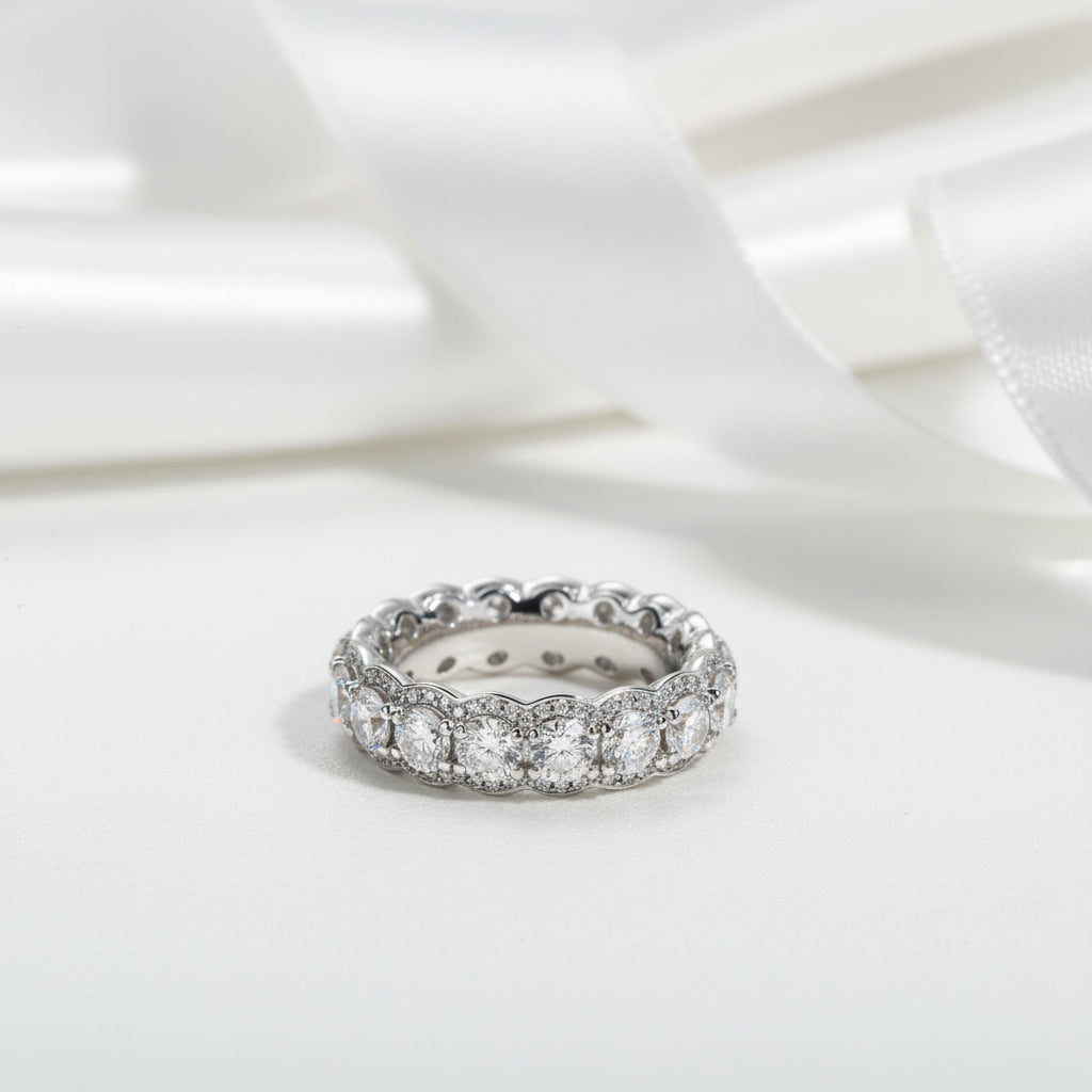 Round Cut Diamond Eternity Halo Ring Band-Black Diamonds New York