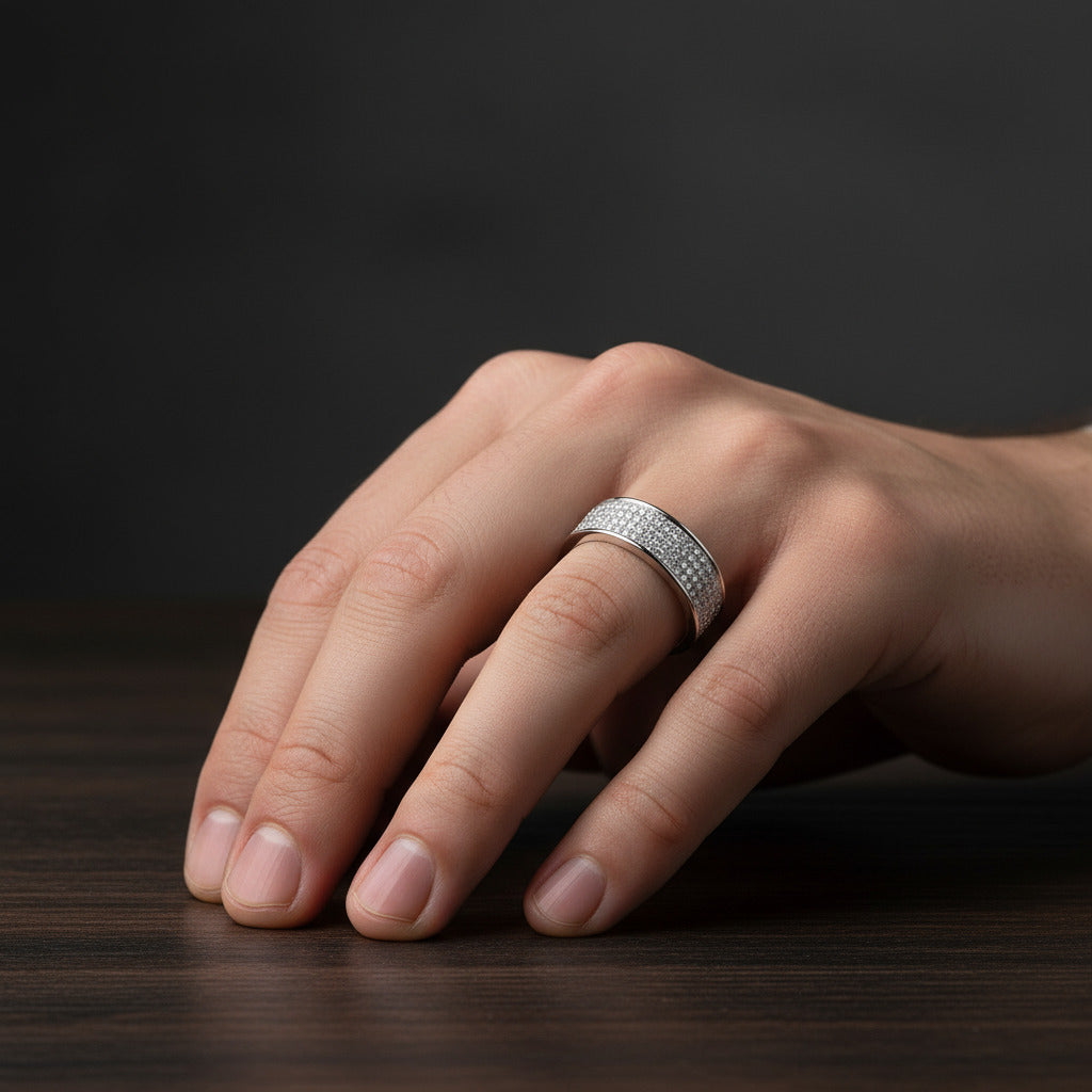 Round Cut Diamond Eternity Mens Wedding Band-Black Diamonds New York