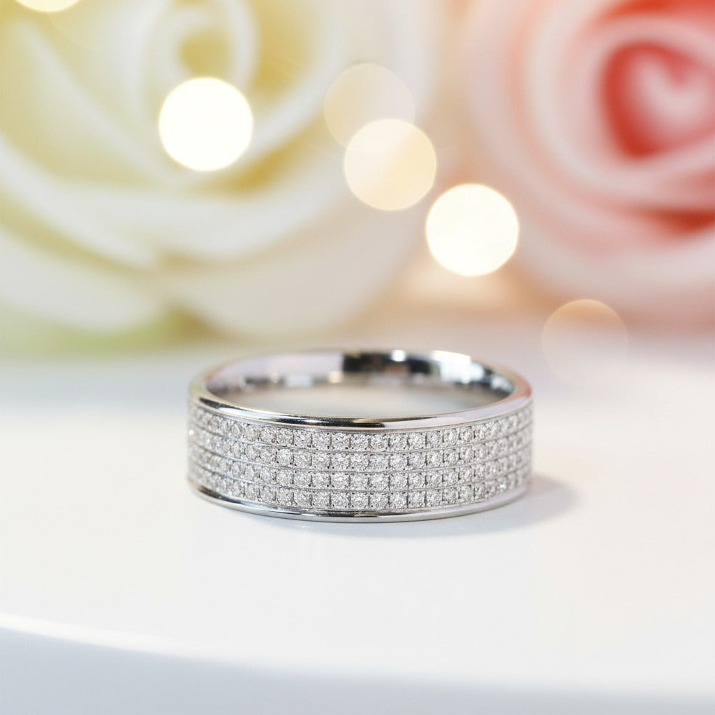 Round Cut Diamond Eternity Mens Wedding Band-Black Diamonds New York