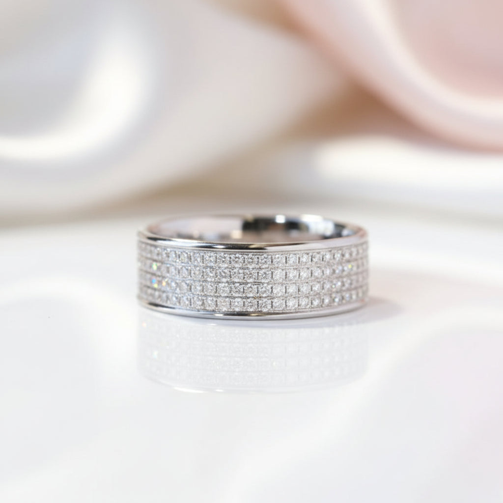 Round Cut Diamond Option Eternity Mens Wedding Band-Black Diamonds New York