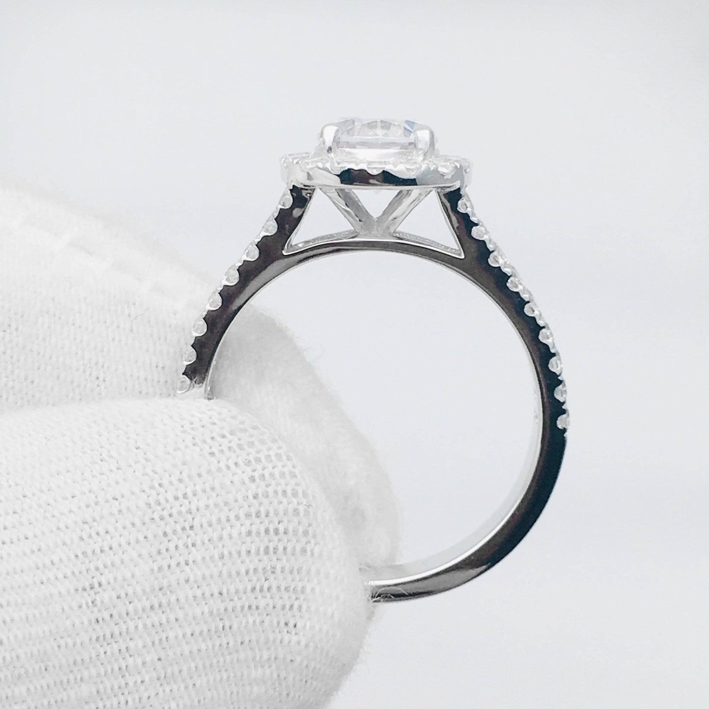 Round Cut Moissanite Halo Double Band Engagement Ring - Black Diamonds New York
