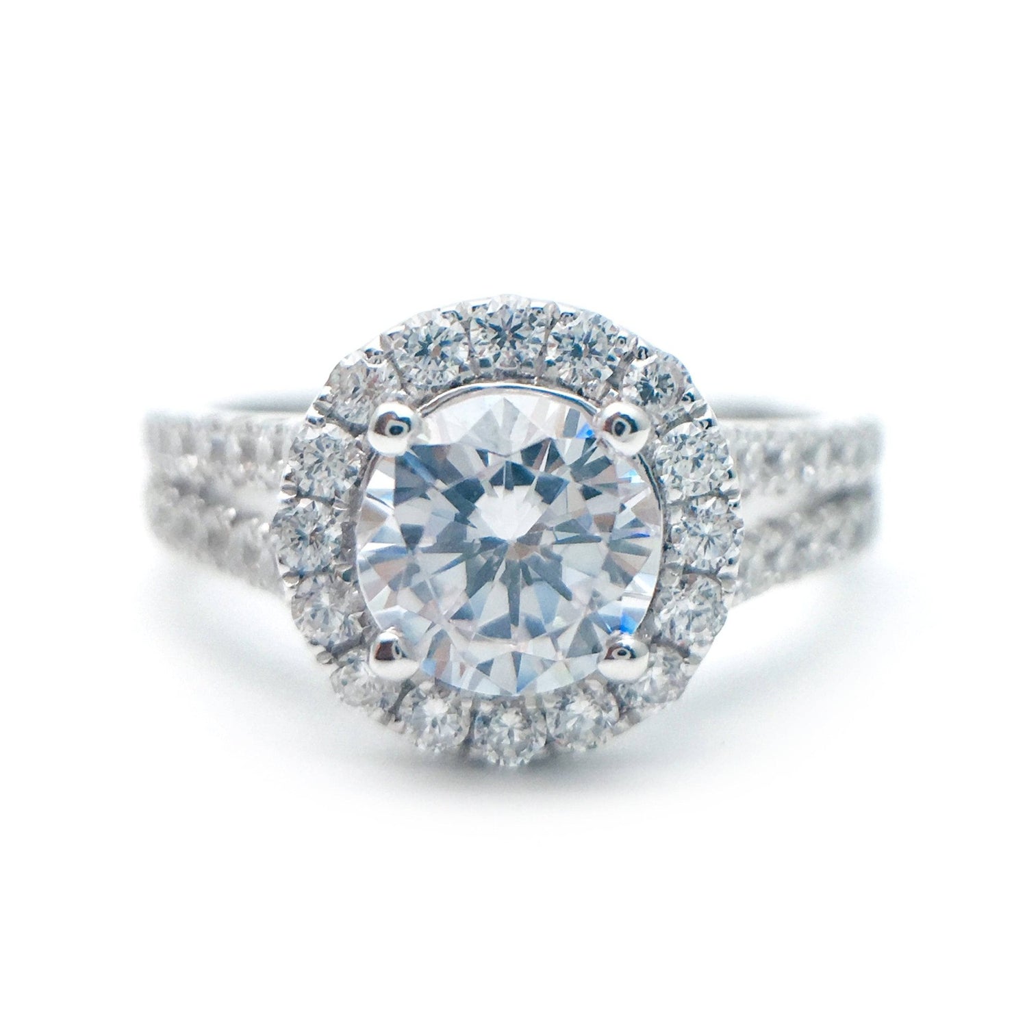 Round Cut Moissanite Halo Double Band Engagement Ring - Black Diamonds New York