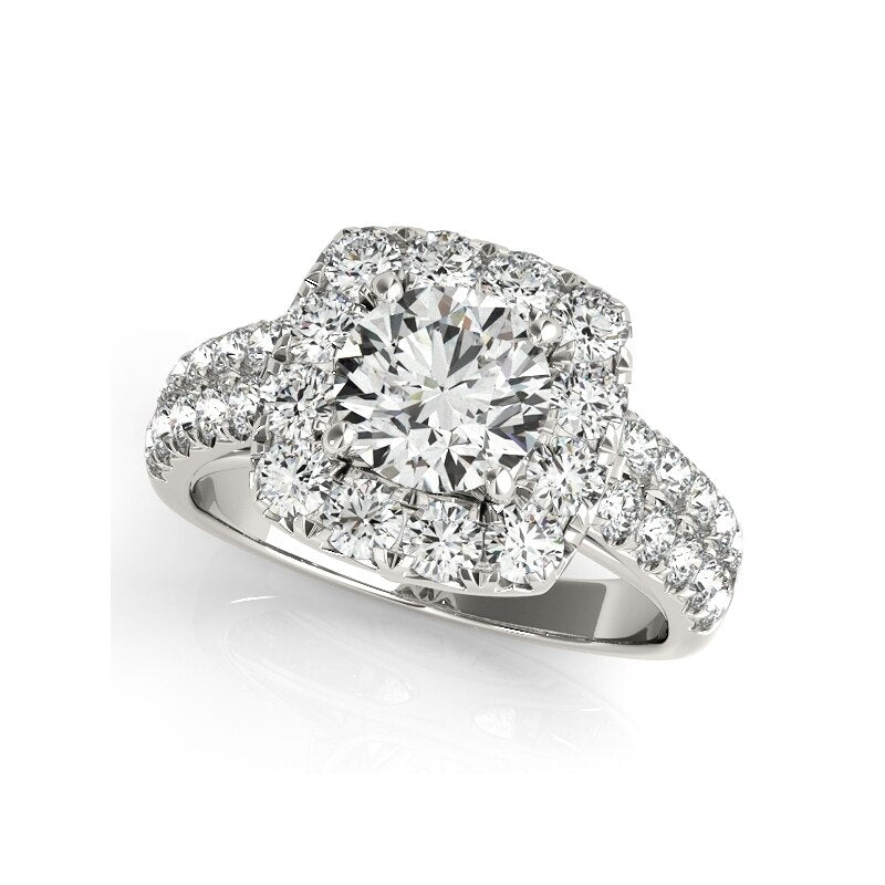 Round Cut Moissanite Halo White Gold Engagement Ring Set-Black Diamonds New York