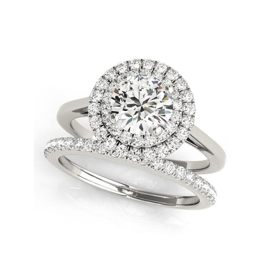 Round Cut Diamond Halo White Gold Engagement Ring Set-Black Diamonds New York