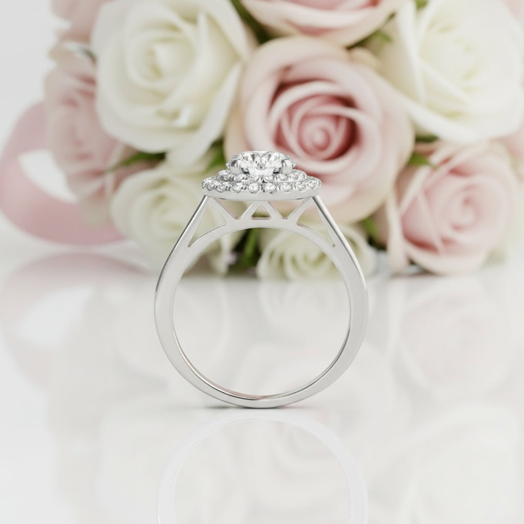 Round Cut Diamond Option Halo White Gold Engagement Ring Set-Black Diamonds New York