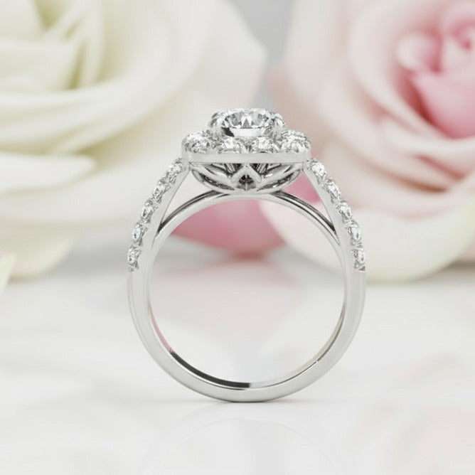 Round Cut Diamond Halo White Gold Engagement Ring Set-Black Diamonds New York