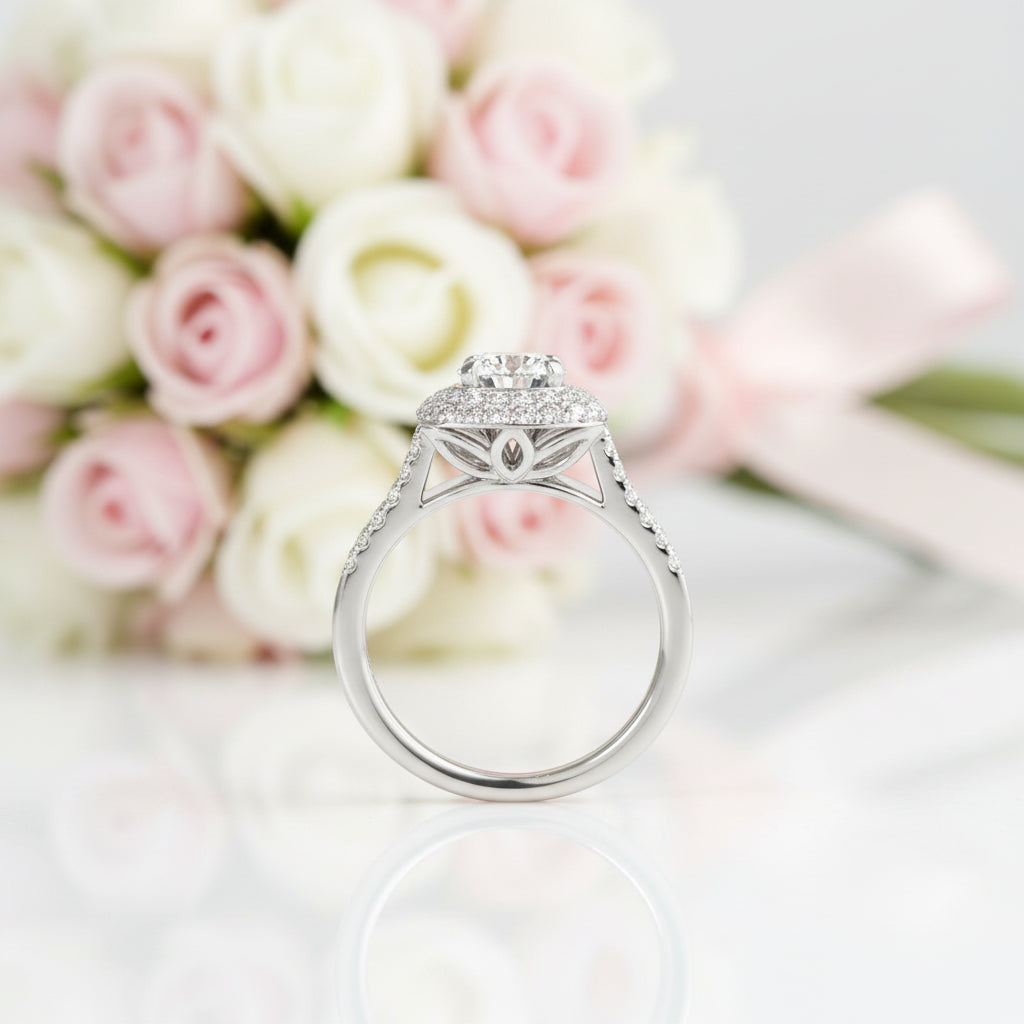 Round Cut Diamond Option Halo White Gold Ring Set-Black Diamonds New York