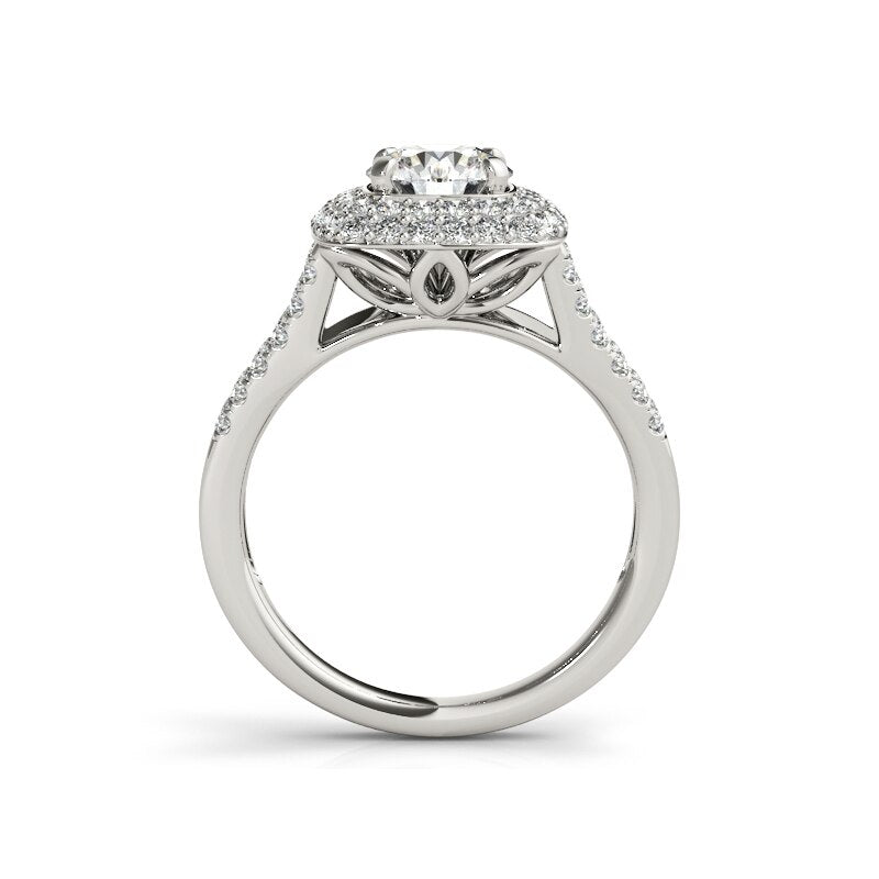 Round Cut Moissanite Halo White Gold Ring Set-Black Diamonds New York