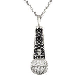 Round Cut Diamond Microphone Pendant Necklace-Black Diamonds New York