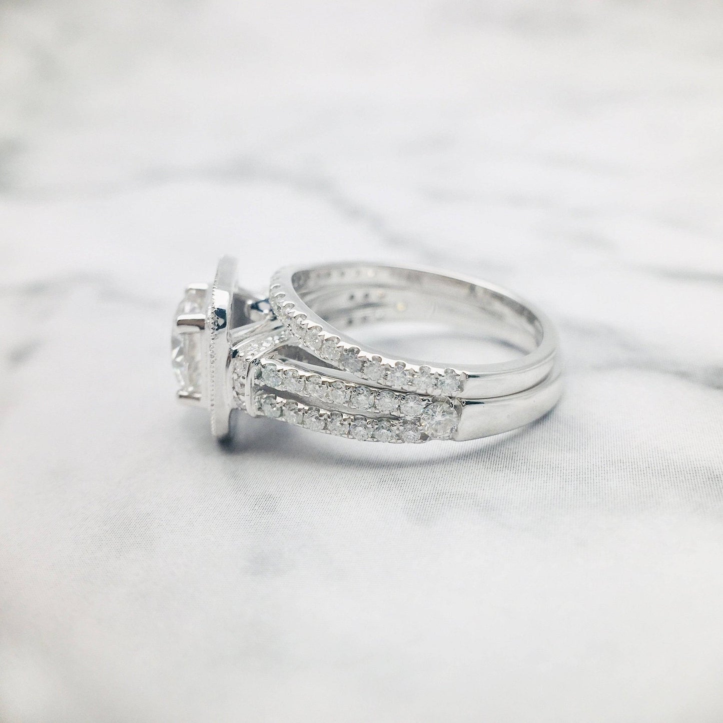 Round Cut Moissanite Minimalist Engagement Ring Set-Black Diamonds New York
