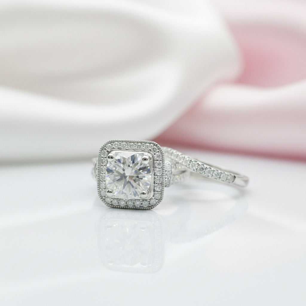 Round Cut Diamond Option Minimalist Engagement Ring Set-Black Diamonds New York