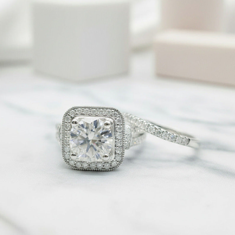 Round Cut Diamond Minimalist Engagement Ring Set-Black Diamonds New York