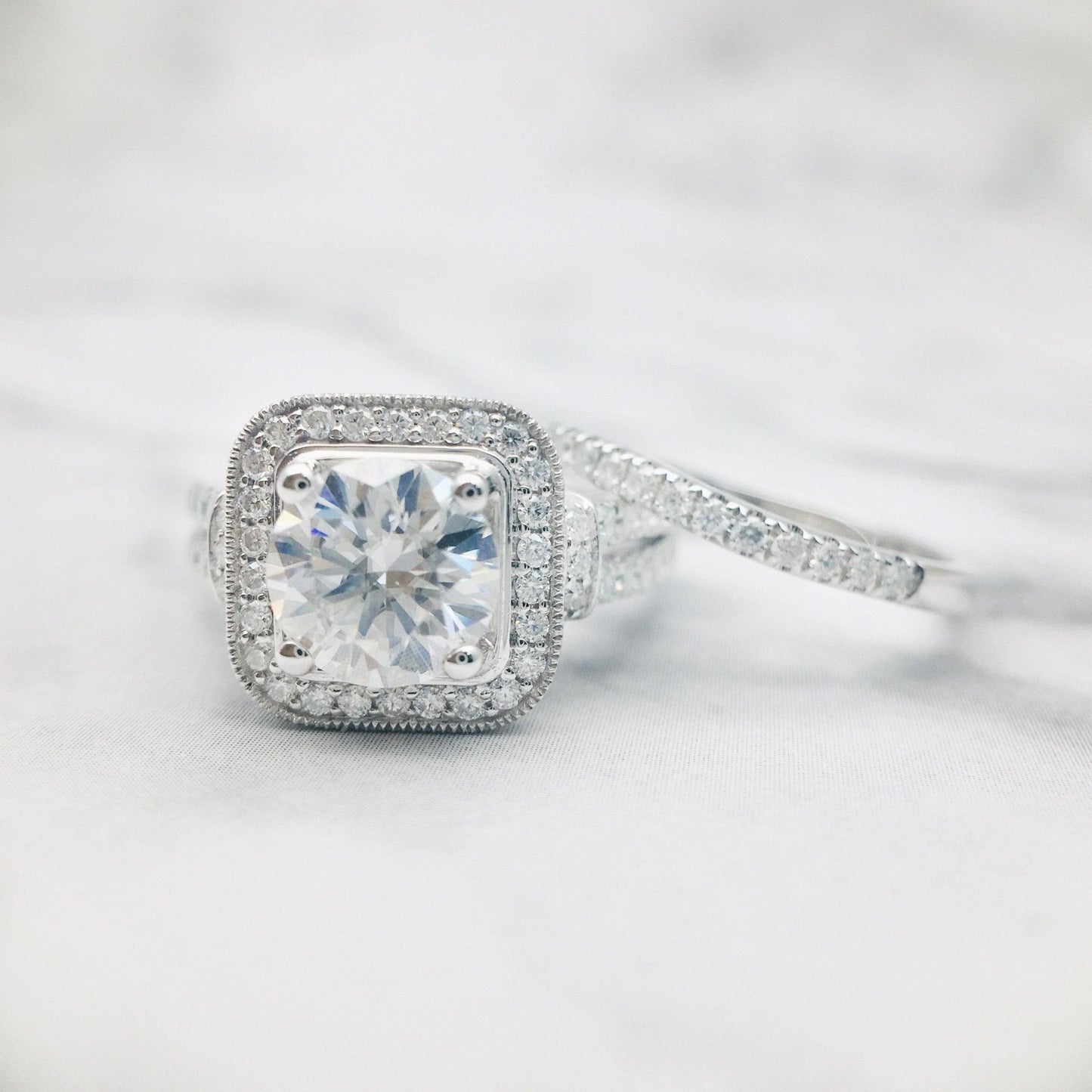 Round Cut Diamond Minimalist Engagement Ring Set-Black Diamonds New York