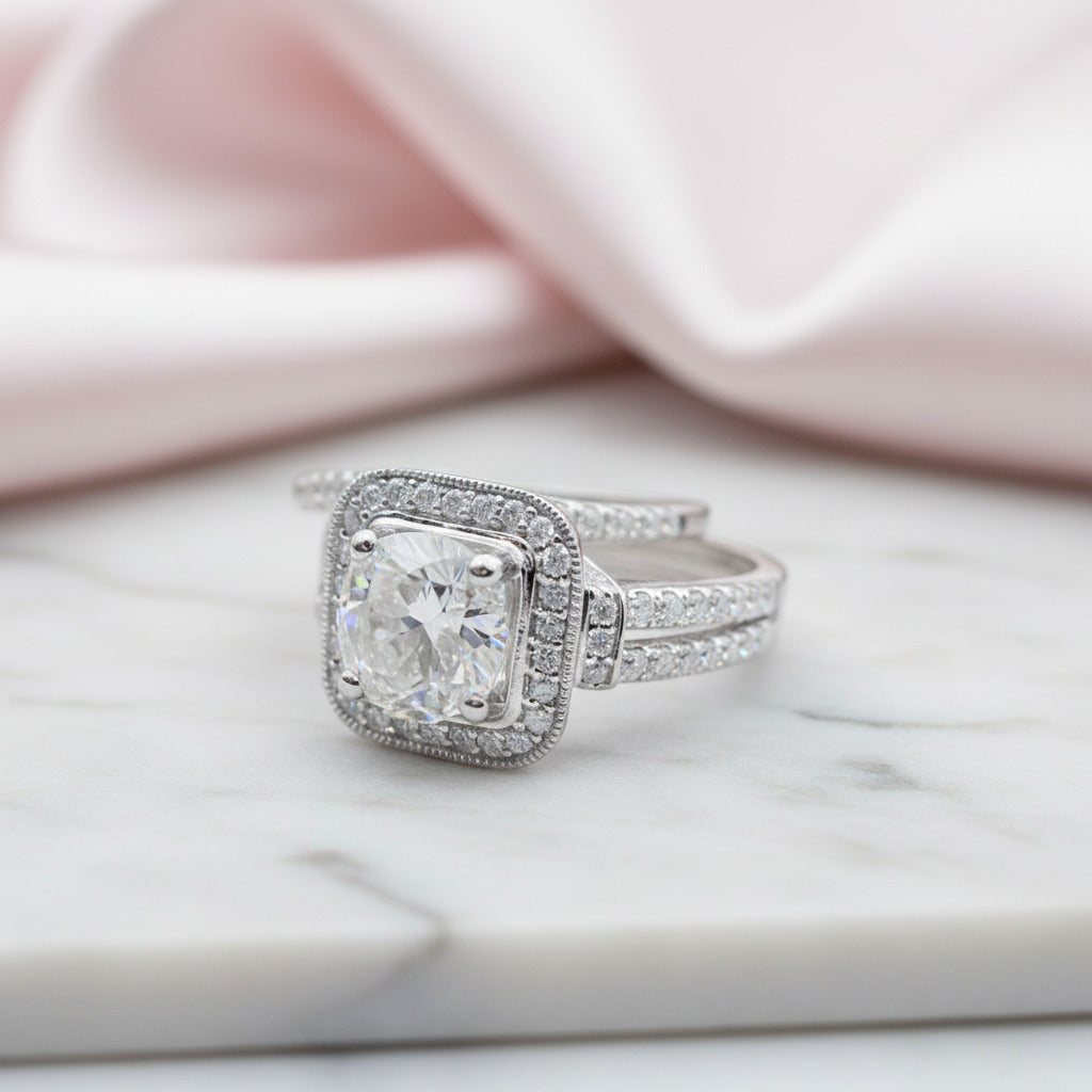 Round Cut Diamond Option Minimalist Engagement Ring Set-Black Diamonds New York