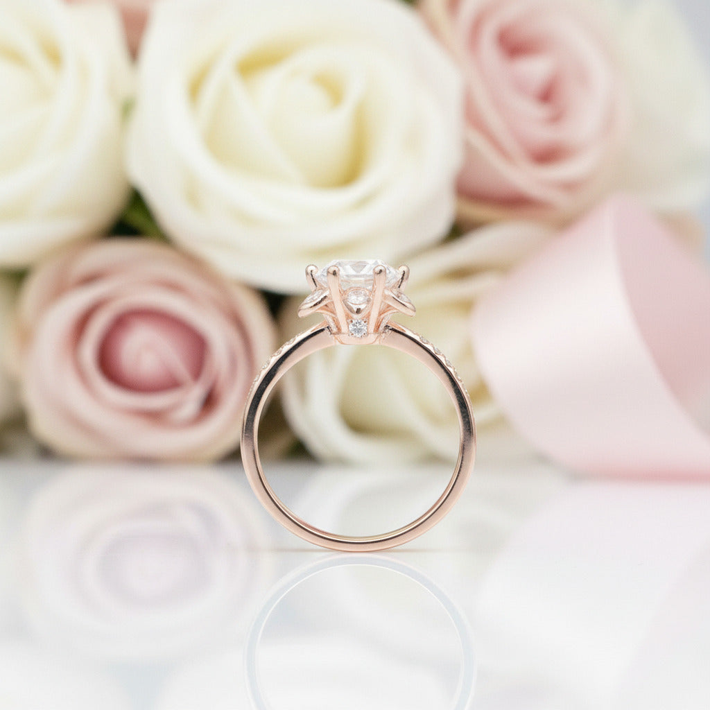 Round Cut Diamond Option Unique Flower Engagement Ring-Black Diamonds New York